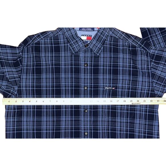 Tommy Hilfiger Jeans Men's Large Blue Plaid Long Sleeve Button Up Shirt - Picture 5 of 6